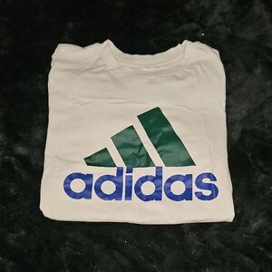 Adidas Kids White Tee with Green and Blue Graphics